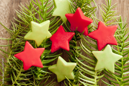 Colorful Christmas stars still life