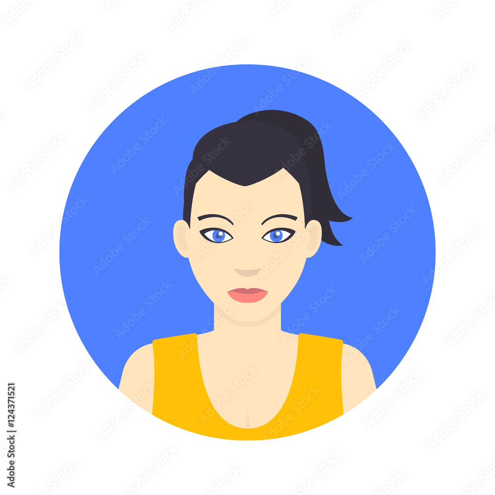 Avatar icon, girl in flat style over white, vector illustration Avatar icon, girl in flat style over white, vector illustration