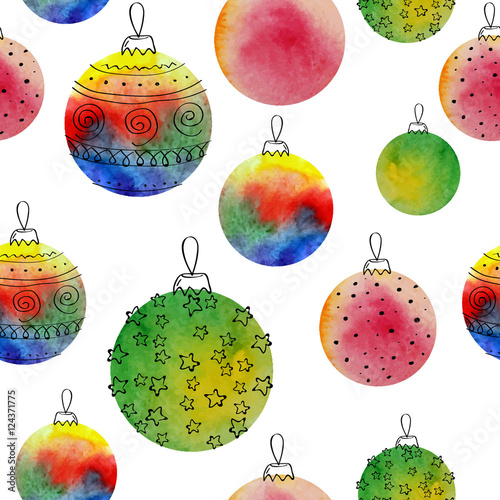 Vector watercolor balls seamless pattern With hand drawn elementss. Can be used for web pages, printing, textile, wrapping etc. On white background photo