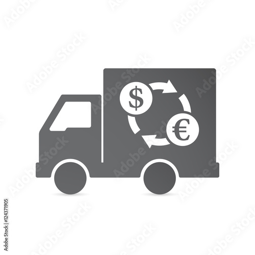 Isolated delivery truck with a dollar euro exchange sign