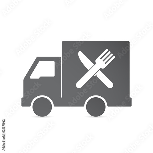 Isolated delivery truck with a knife and a fork