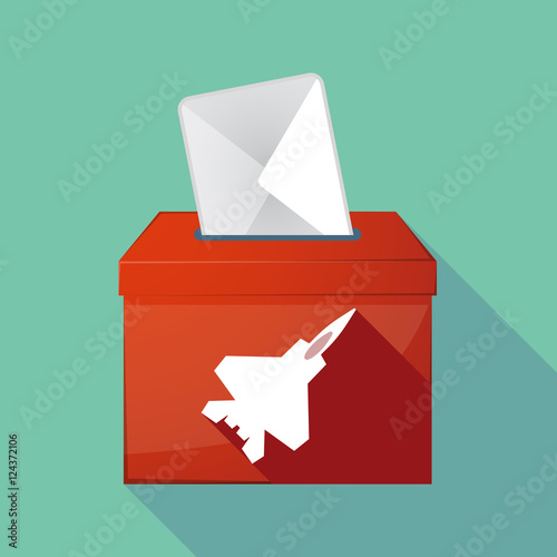 Long shadow ballot box with a combat plane
