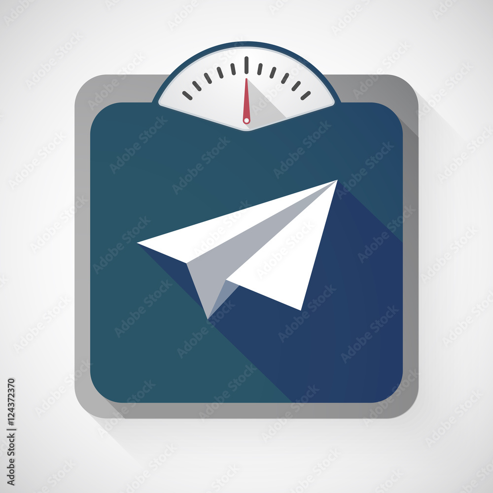 Isolated long shadow body weight scale with a paper plane Isolated long shadow body weight scale with a paper plane