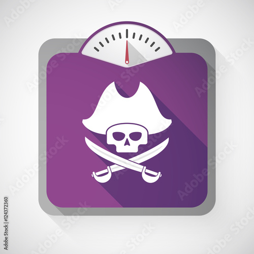 Isolated long shadow body weight scale with a pirate skull