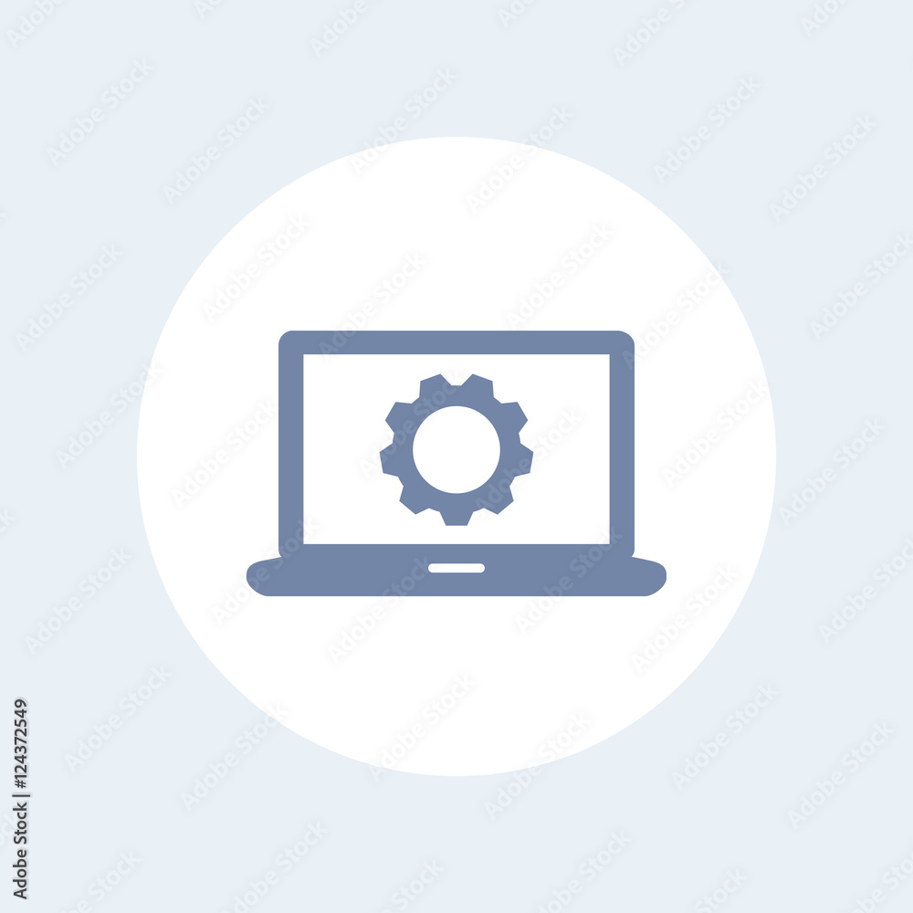 laptop and gear icon isolated on white laptop and gear icon isolated on white