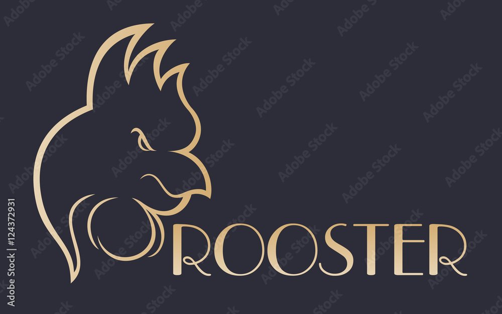 rooster logo, abstract gold outline on dark rooster logo, abstract gold outline on dark