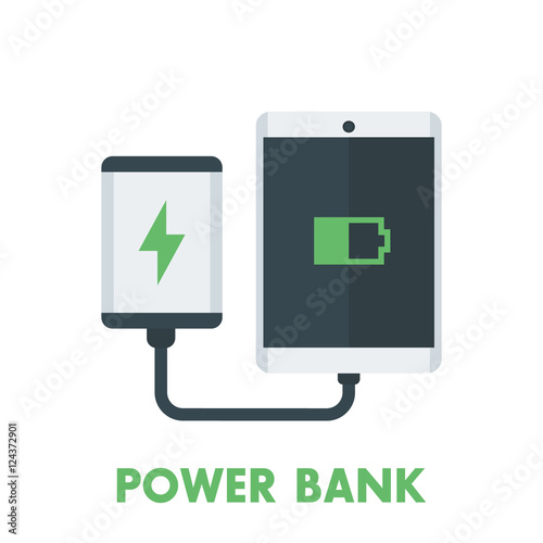 power bank charging tablet, portable charger isolated on white