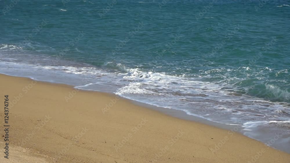 Slow Motion Sandy Beach Beautiful waves mediterranean sea Paradise background summer holidays Slow Motion Sandy Beach Beautiful waves mediterranean sea Paradise background summer holidays