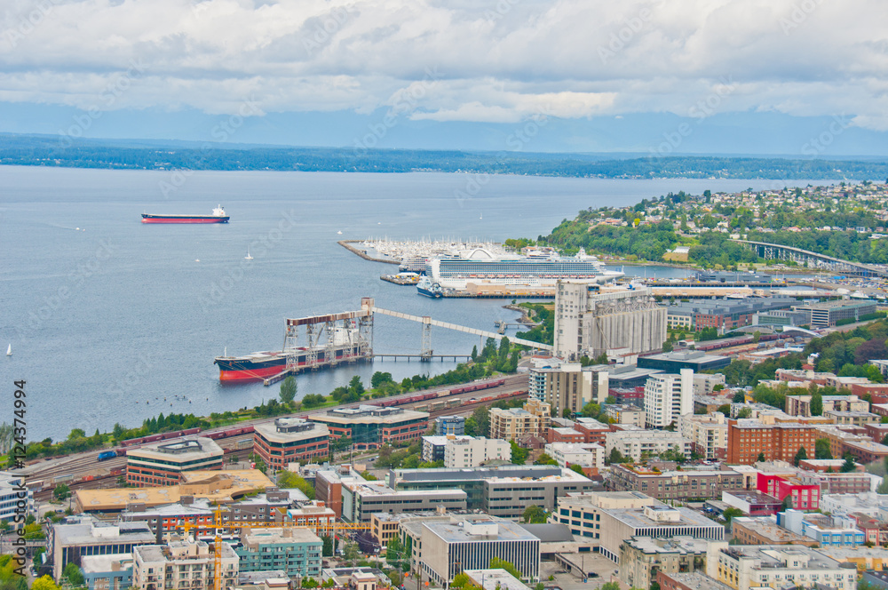 Aerial view of Seattle Harbor.