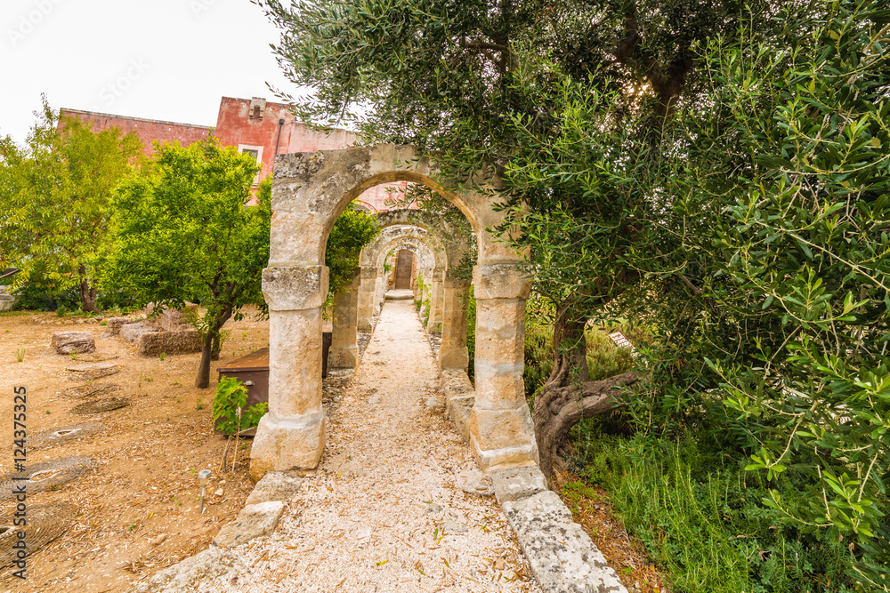 gallery of arches in Italian garden