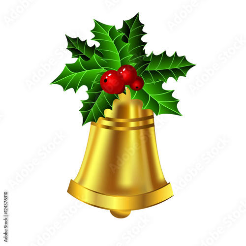 Christmas golden bell holly sprig and berries