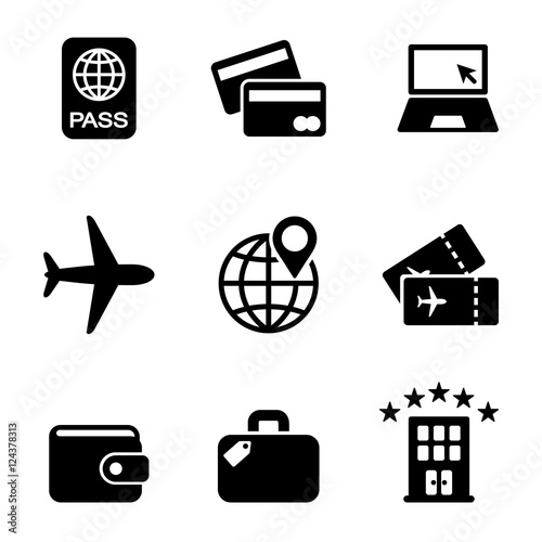 travel rest journey holiday simple icons set
