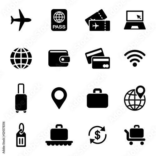 travel rest journey holiday simple icons set