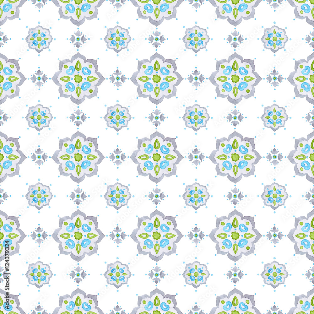 Soft gray, blue, and green Mediterranean tiling ornament Soft gray, blue, and green Mediterranean tiling ornament
