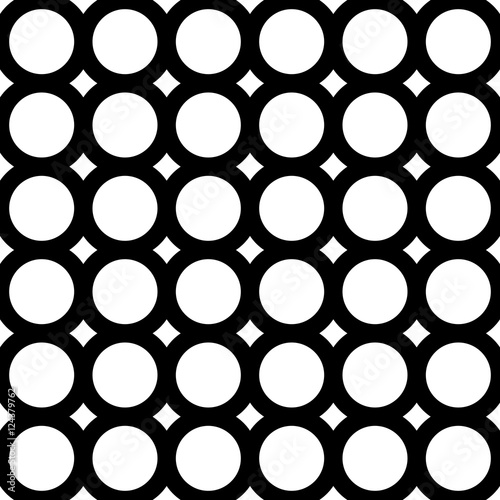 Vector monochrome seamless pattern  repeat geometric tiles  background with circles   rings. Simple abstract endless texture. Design element for printing  stamping  decoration  textile  digital  web
