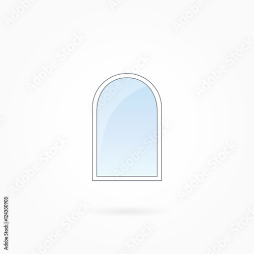 Window frame vector illustration, single closed modern arched window. White plastic window with blue sky glass, outdoor objects collection, flat style. Clean editable isolated design element. Eps 10
