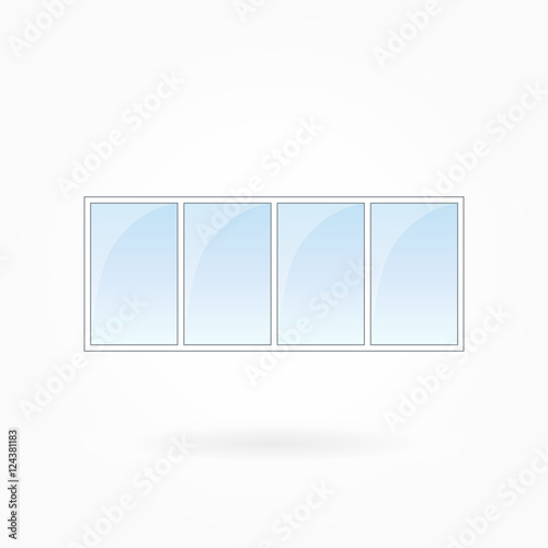 Window frame vector illustration, quadruple closed modern windows. White plastic window with blue sky glass, outdoor objects collection, flat style. Isolated design element for your creations. Eps 10 photo