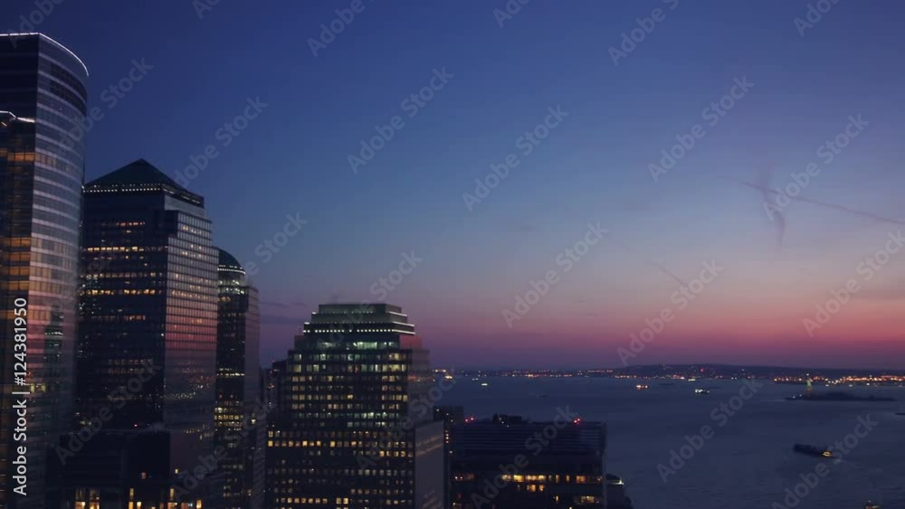 Downtown manhattan stock footage at dusk