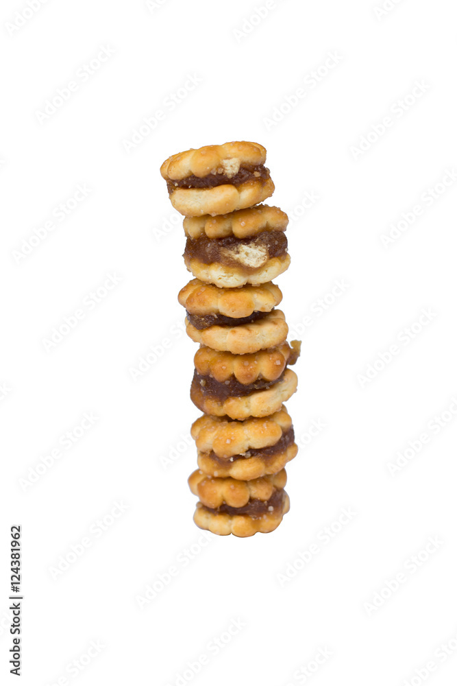 biscuits, filled with pineapple jam isolated on white background biscuits, filled with pineapple jam isolated on white background