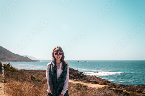 Girl and Oceanview from California Coast, United States