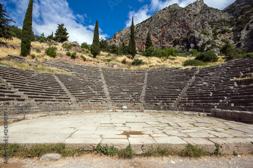 Panoramic view of Amphitheater in Ancient Greek archaeological site of Delphi,Central Greece photo