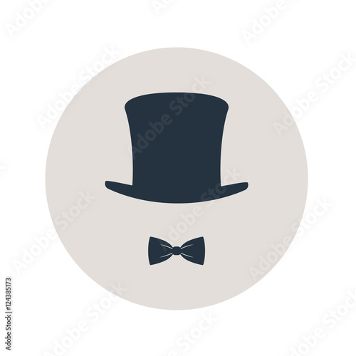 Icono plano chistera con pajarita en circulo gris