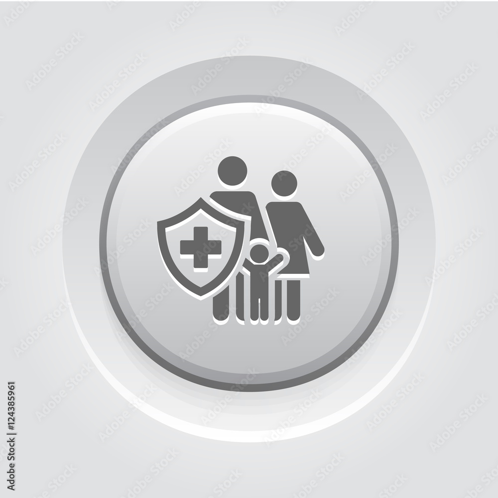 Family Insurance Icon. Grey Button Design. Family Insurance Icon. Grey Button Design.