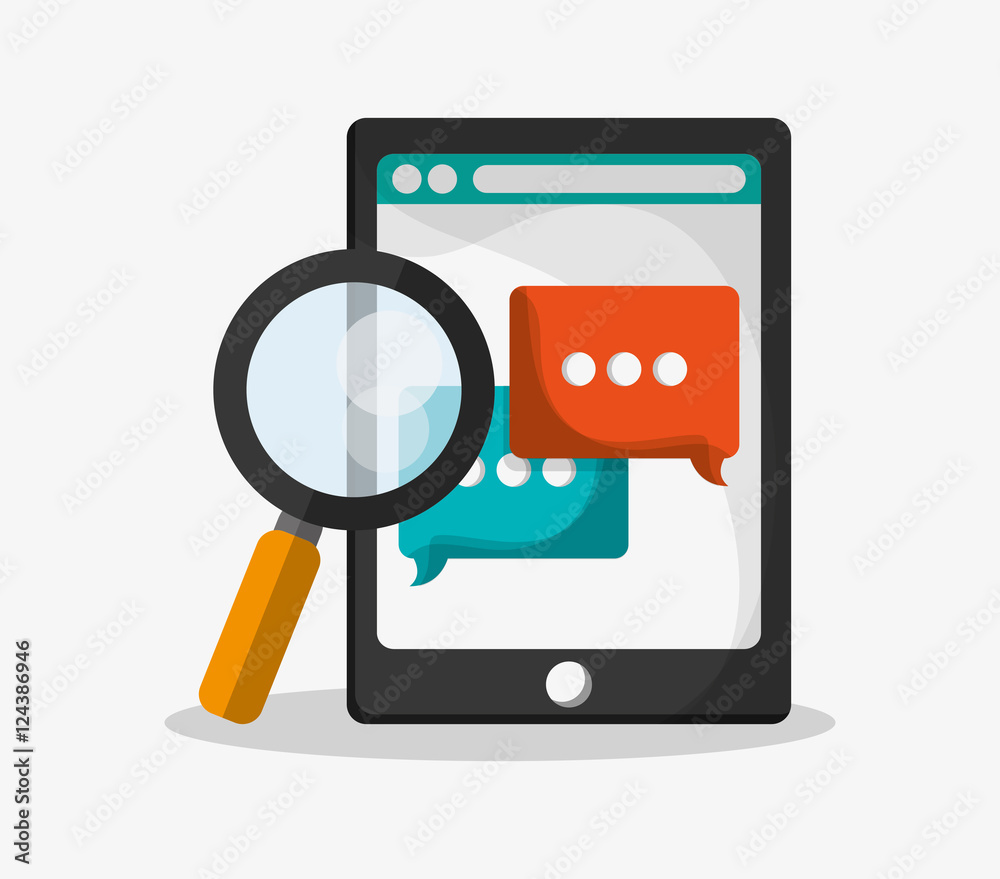 Tablet and lupe icon. Social media and digital marketing theme. Colorful design. Vector illustration Tablet and lupe icon. Social media and digital marketing theme. Colorful design. Vector illustration