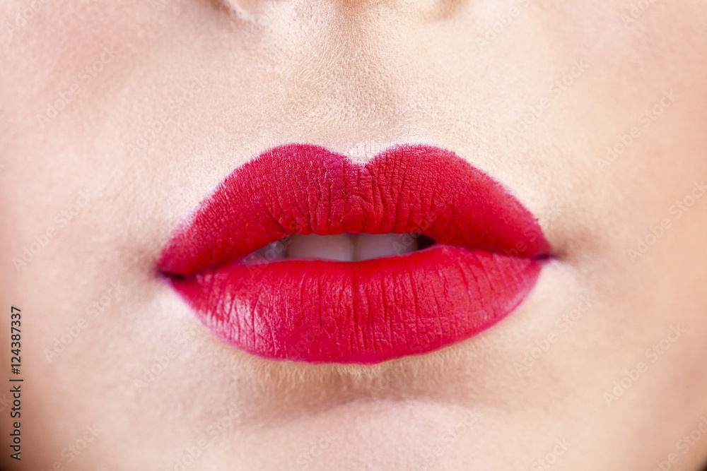 Sexy Lips. Beauty Red Lips Makeup Detail. Beautiful Make-up Clos Sexy Lips. Beauty Red Lips Makeup Detail. Beautiful Make-up Clos