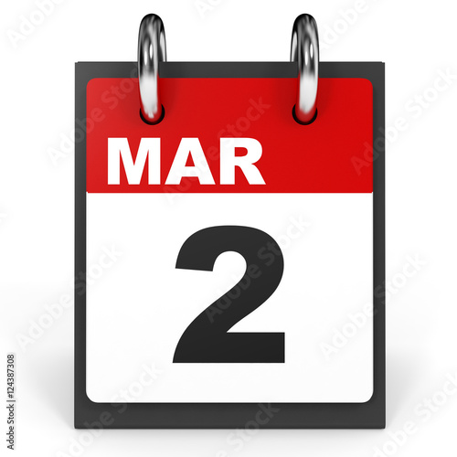 March 2. Calendar on white background.