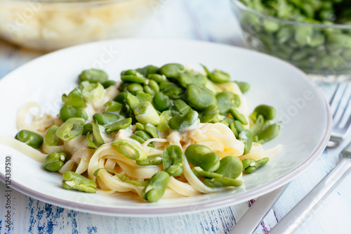 Pasta with Creamy Herbed Sauce and Fava Beans photo