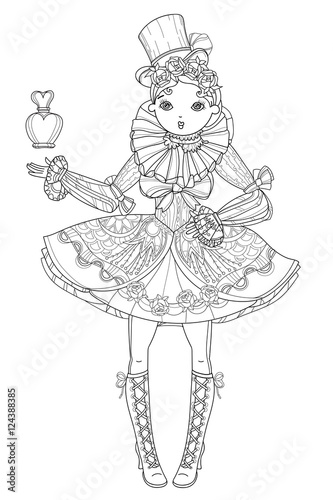 Vector cute fairy girl in flowers doodle