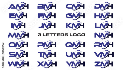 3 letters modern generic swoosh logo AMH, BMH, CMH, DMH, EMH, FMH, GMH, HMH, IMH, JMH, KMH, LMH, MMH, NMH, OMH, PMH, QMH, RMH, SMH, TMH, UMH, VMH, WMH, XMH, YMH, ZMH