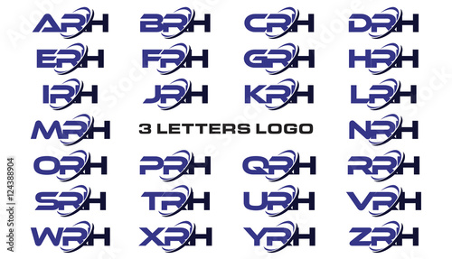 3 letters modern generic swoosh logo ARH, BRH, CRH, DRH, ERH, FRH, GRH, HRH, IRH, JRH, KRH, LRH, MRH, NRH, ORH, PRH, QRH, RRH, SRH, TRH, URH, VRH, WRH, XRH, YRH, ZRH