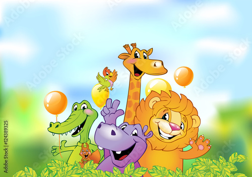 Cartoon animals, cheerful background