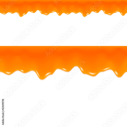 Orange Jam Drips. Grapefruit Juice. Seamless Border. Vector.