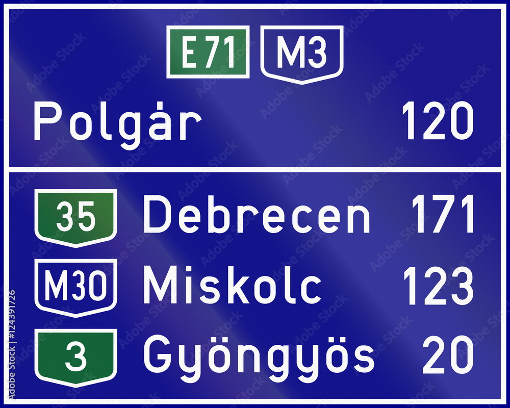 Informatory Hungarian road sign - Distance to destinations Informatory Hungarian road sign - Distance to destinations