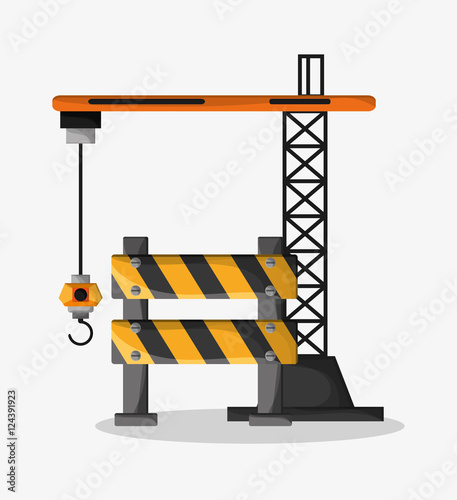 Barrier and crane icon. Under construction work repair and progress theme. Colorful design. Vector illustration