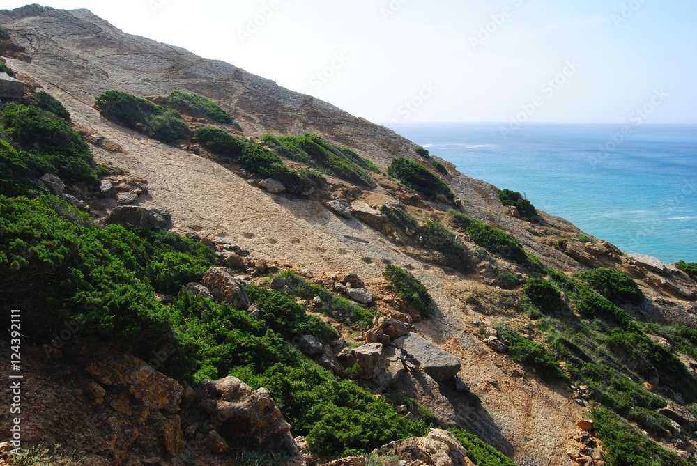 Dinosaur footprints on the limestone cliffs north of Cabo Espichel.