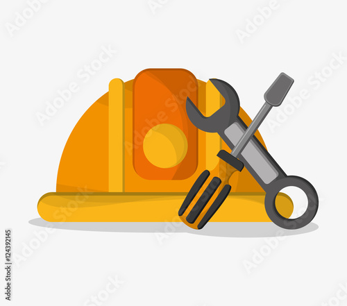 Helmet wrench and screwdriver icon. Under construction work repair and progress theme. Colorful design. Vector illustration