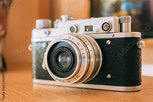 Old Vintage Small-Format Rangefinder Camera, 1950-1960s.