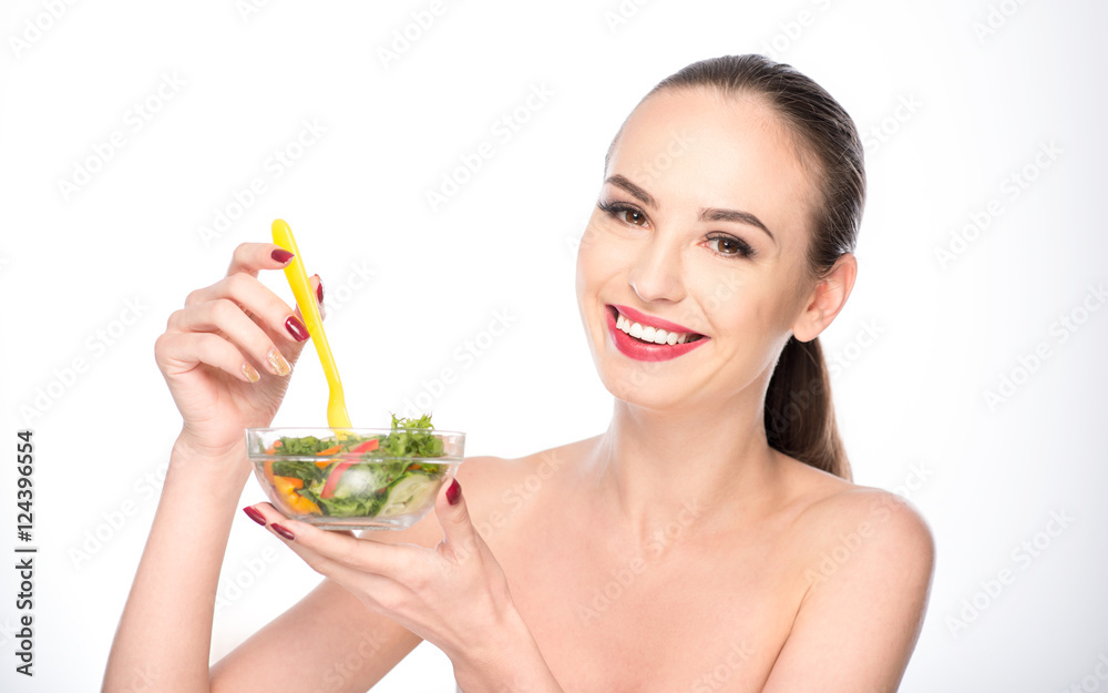 Healthy girl dieting with joy Healthy girl dieting with joy