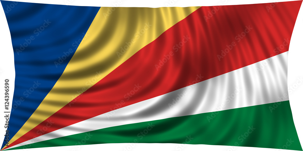 Flag of Seychelles waving isolated on white