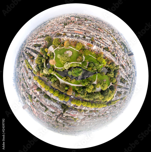 Aerial view of Amsterdam city roofs beside Sarphati park photo