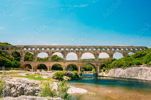 Landmark Ancient Old Double Arches Of The Roman Aqueduct Of Pont