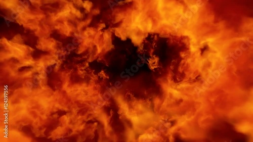 High Speed Fire ball explosion towards to camera, cross frame ahead transition, slow motion fire flamethrower isolated on black background with alpha channel, perfect for cinema, digital composition.