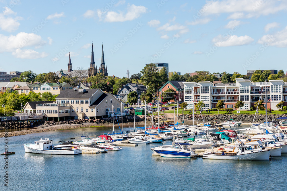 Boats in Charlottetown with Church