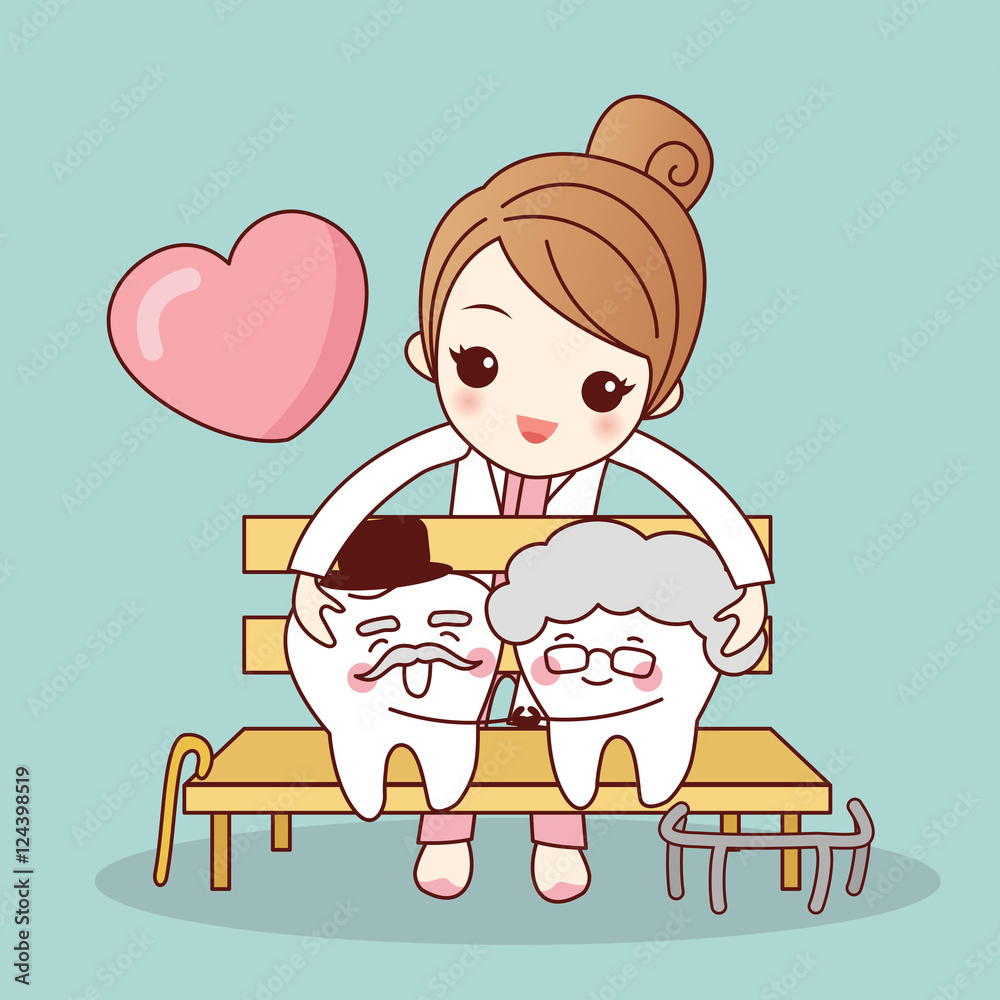 Happy cartoon old tooth couple Happy cartoon old tooth couple