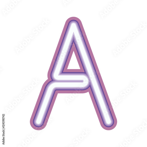 Glowing neon purple letter A over white background. vector illustration