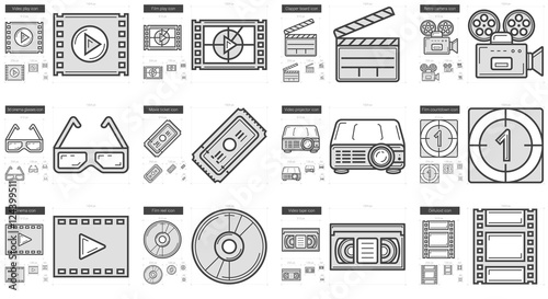 Cinema line icon set.